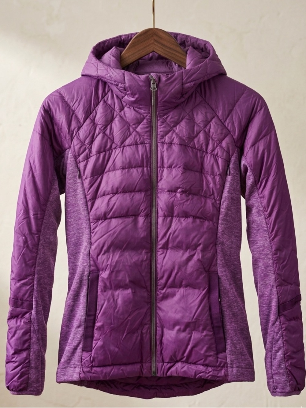 Lululemon Down For A Run Jacket Purple Hooded Quilted Puffer Goose Down Fleece
